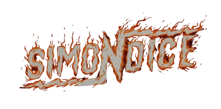 Logo banda Simon Dice Rock. Logo con fuego, alegórico a la canción 